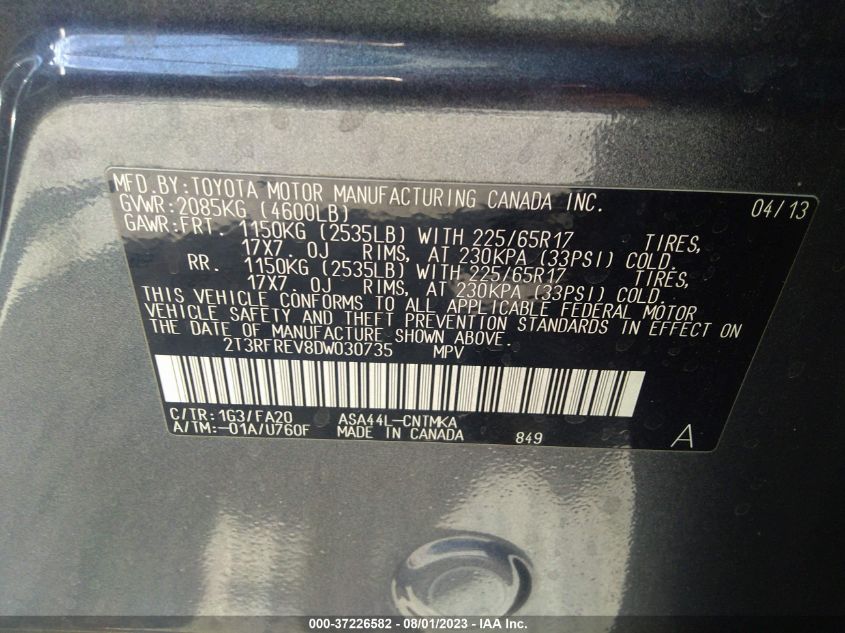2013 TOYOTA RAV4 XLE - 2T3RFREV8DW030735