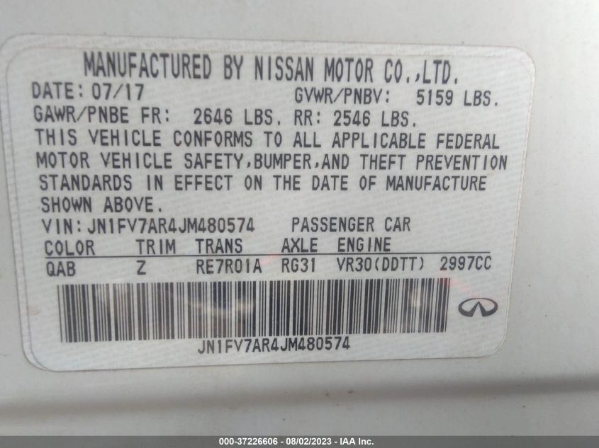 2018 INFINITI Q50 RED SPORT 400 - JN1FV7AR4JM480574