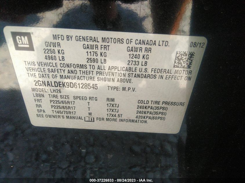 2013 CHEVROLET EQUINOX LT - 2GNALDEK9D6128545