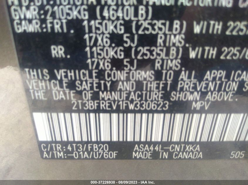 2015 TOYOTA RAV4 LE - 2T3BFREV1FW330623