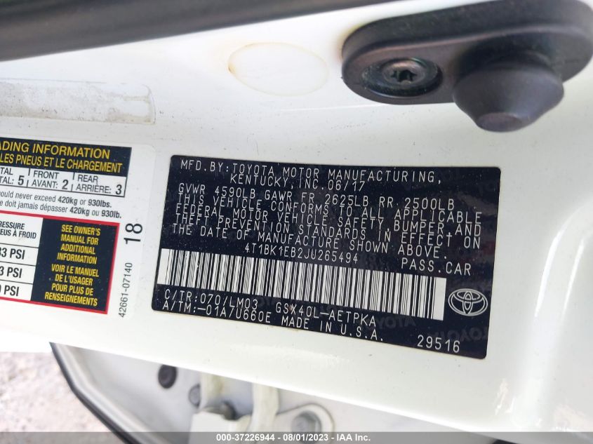 2018 TOYOTA AVALON XLE/XLE PLUS - 4T1BK1EB2JU265494