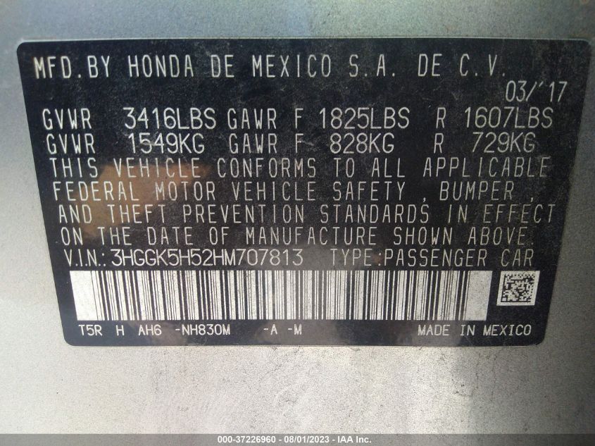 2017 HONDA FIT LX - 3HGGK5H52HM707813
