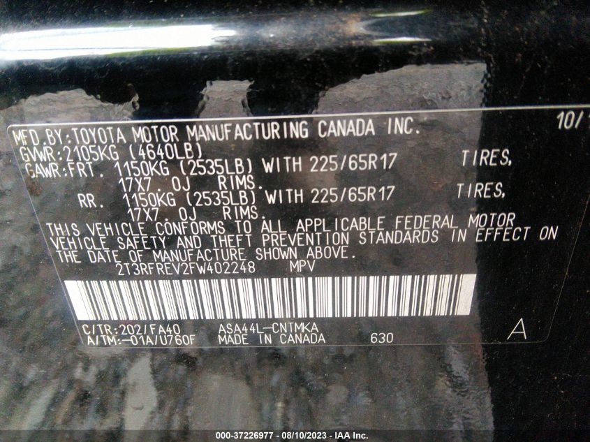 2015 TOYOTA RAV4 XLE - 2T3RFREV2FW402248