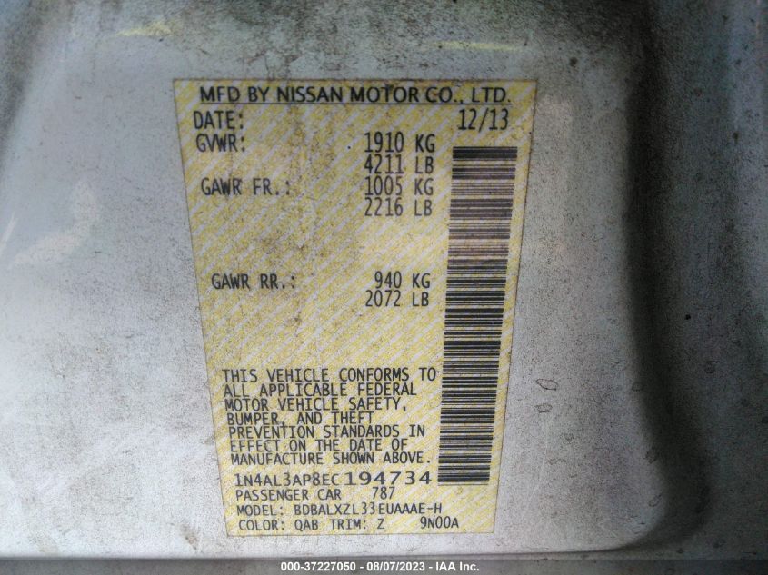 2014 NISSAN ALTIMA 2.5 SL - 1N4AL3AP8EC194734