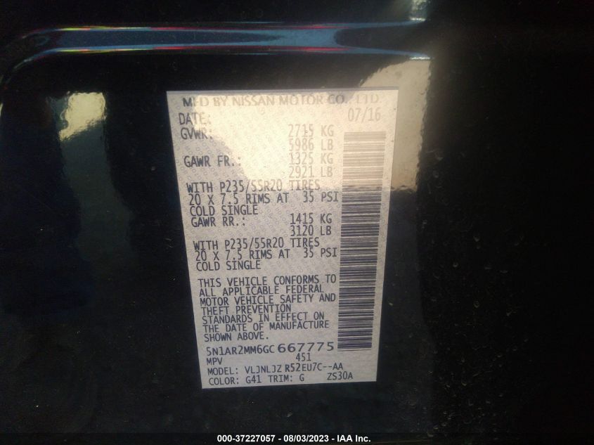 2016 NISSAN PATHFINDER PLATINUM - 5N1AR2MM6GC667775