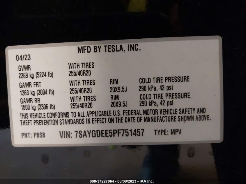2023 TESLA MODEL Y LONG RANGE - 7SAYGDEE5PF751457