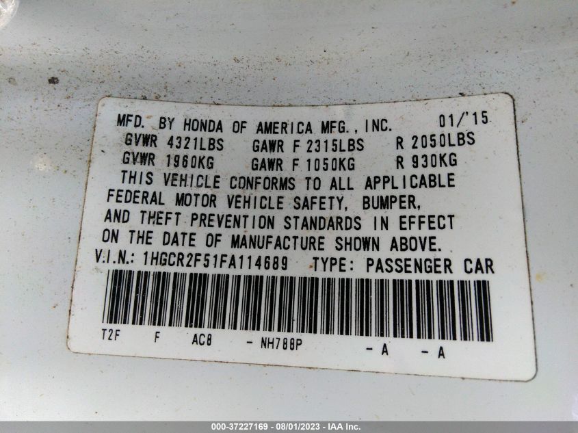 2015 HONDA ACCORD SEDAN SPORT - 1HGCR2F51FA114689