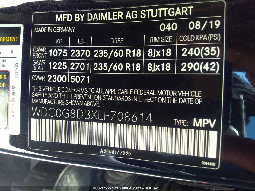 2020 MERCEDES-BENZ GLC GLC 300 - WDC0G8DBXLF708614