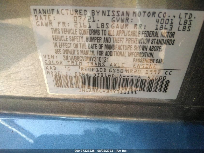 2021 NISSAN SENTRA SV - 3N1AB8CV3MY310131