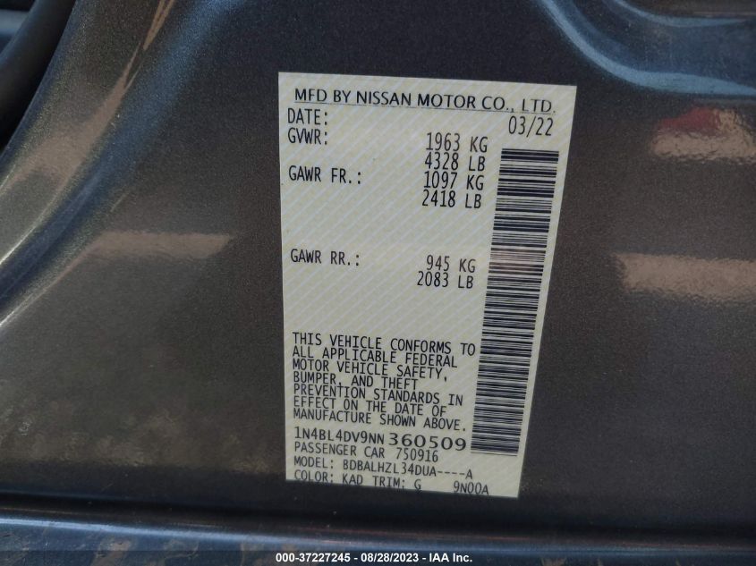 2022 NISSAN ALTIMA 2.5 SV - 1N4BL4DV9NN360509