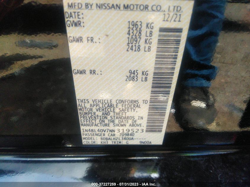 2022 NISSAN ALTIMA 2.5 SV - 1N4BL4DV7NN319523