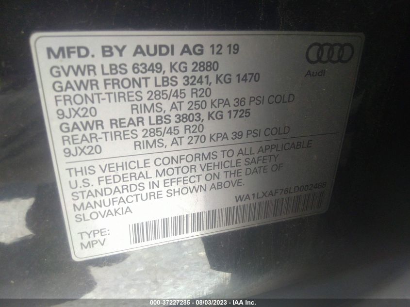 2020 AUDI Q7 PREMIUM PLUS - WA1LXAF76LD002488