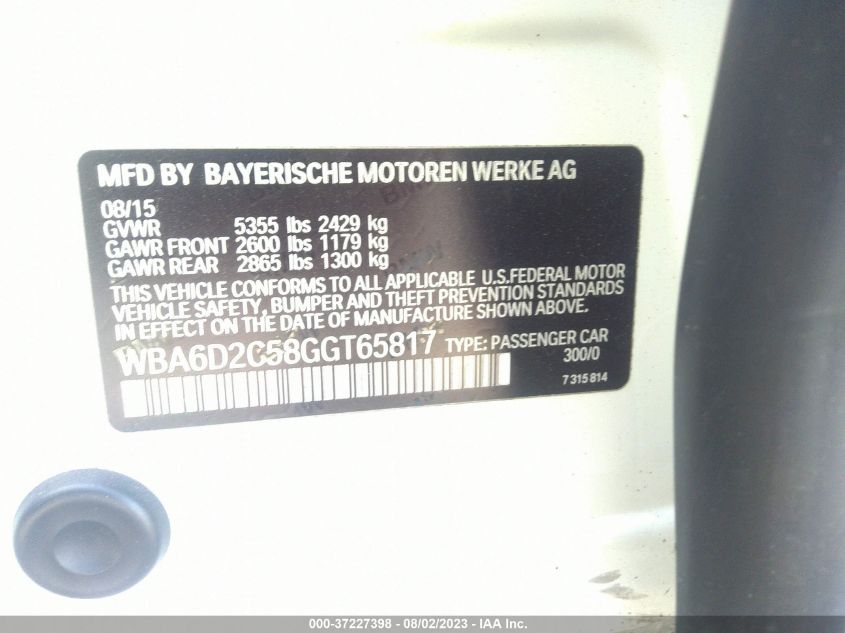 2016 BMW 6 SERIES 640I XDRIVE - WBA6D2C58GGT65817