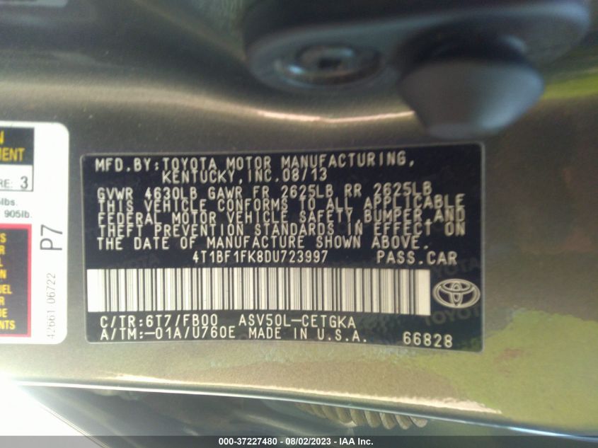 2013 TOYOTA CAMRY XLE - 4T1BF1FK8DU723997