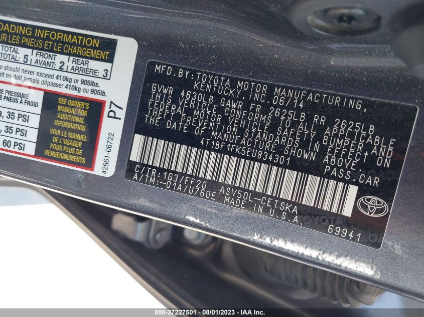 2014 TOYOTA CAMRY L/LE/XLE/SE/SE SPORT - 4T1BF1FK5EU834301