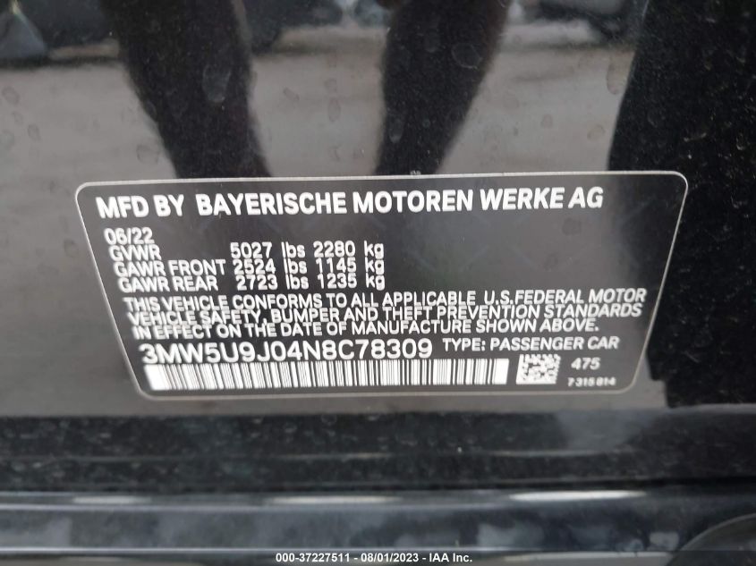 2022 BMW 3 SERIES M340I XDRIVE - 3MW5U9J04N8C78309