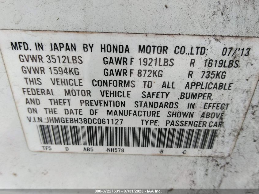 2013 HONDA FIT - JHMGE8H38DC061127