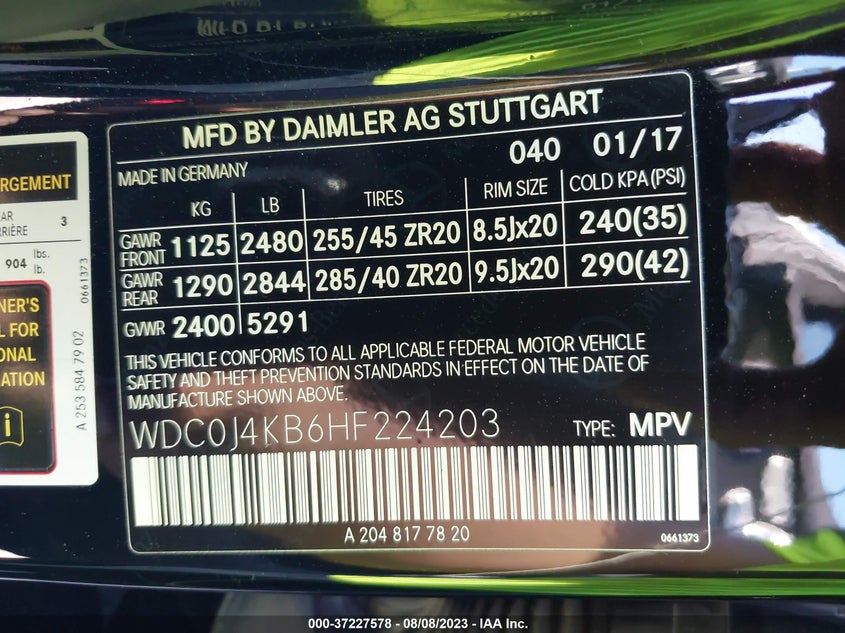 VIN WDC0J4KB6HF224203 2017 MERCEDES-BENZ GLC GLC 300