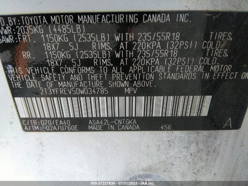 2013 TOYOTA RAV4 LIMITED - 2T3YFREV5DW034785