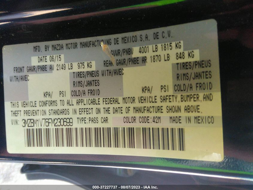 2015 MAZDA MAZDA3 I TOURING - 3MZBM1V76FM230699