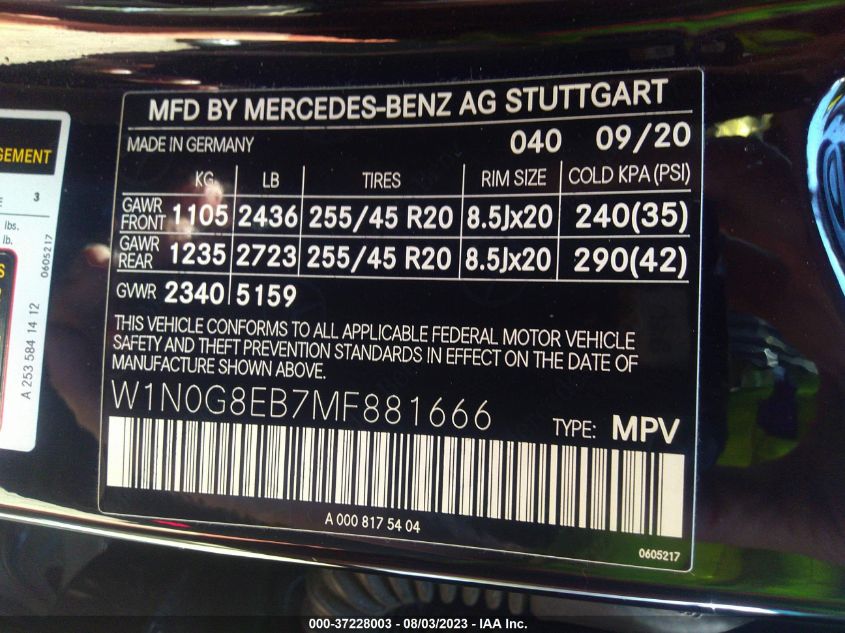 2021 MERCEDES-BENZ GLC GLC 300 - W1N0G8EB7MF881666