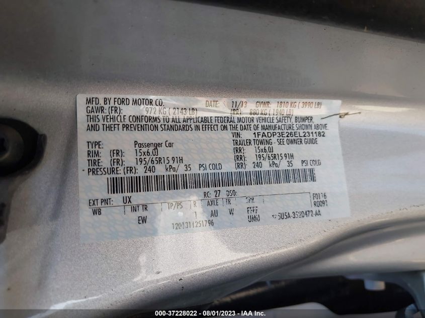 2014 FORD FOCUS S - 1FADP3E26EL231182