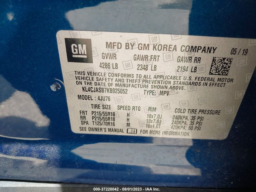 KL4CJASB7KB925052 2019 BUICK ENCORE, photo no. 9