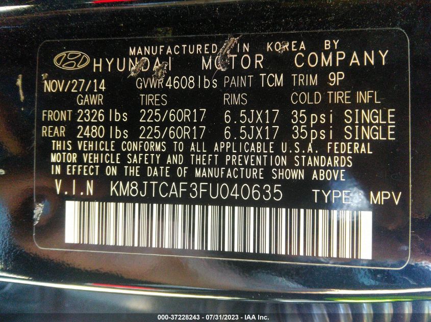 2015 HYUNDAI TUCSON GLS - KM8JTCAF3FU040635