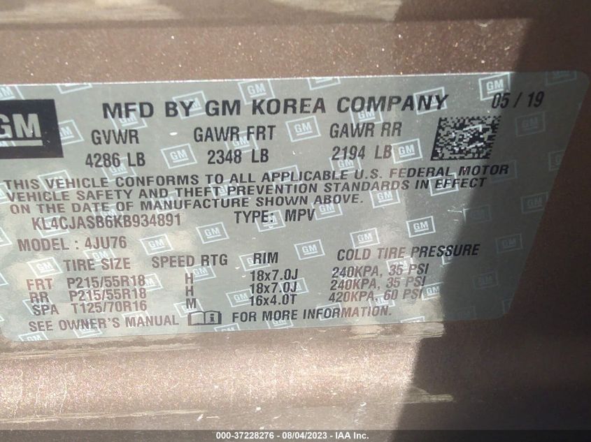 2019 BUICK ENCORE PREFERRED - KL4CJASB6KB934891