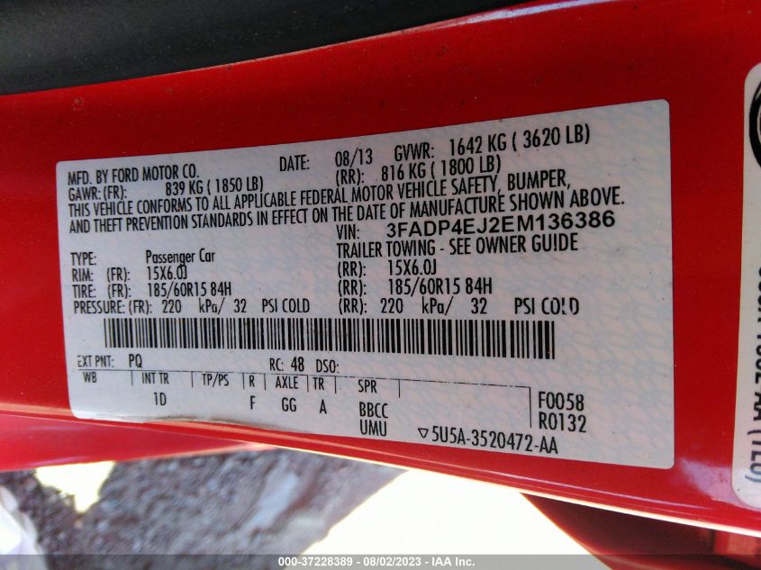 2014 FORD FIESTA SE - 3FADP4EJ2EM136386