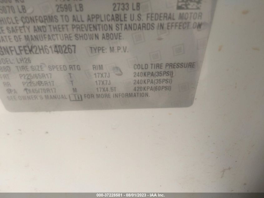 2017 CHEVROLET EQUINOX LT - 2GNFLFEK2H6140267