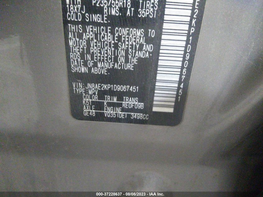 2013 NISSAN QUEST SL - JN8AE2KP1D9067451