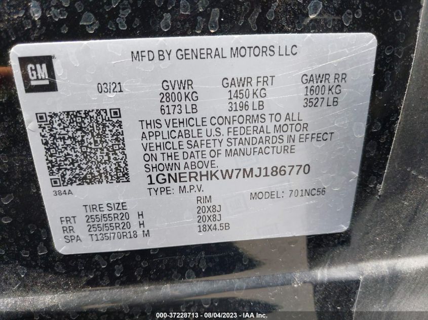 2021 CHEVROLET TRAVERSE LT LEATHER - 1GNERHKW7MJ186770