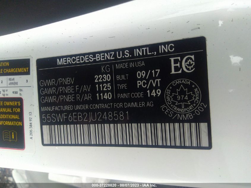 2018 MERCEDES-BENZ C-CLASS AMG C 43 - 55SWF6EB2JU248581