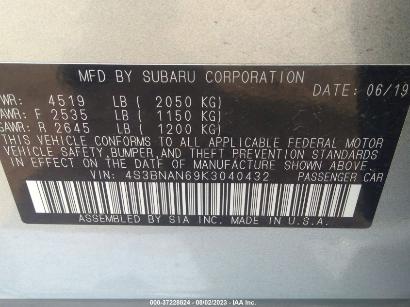 2019 SUBARU LEGACY LIMITED - 4S3BNAN69K3040432