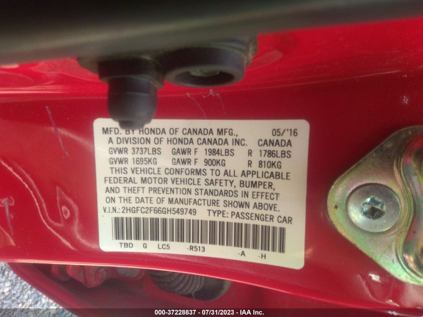 2016 HONDA CIVIC SEDAN LX - 2HGFC2F66GH549749