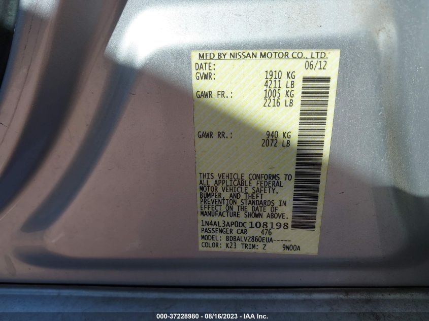 2013 NISSAN ALTIMA 2.5 SL - 1N4AL3AP0DC108198
