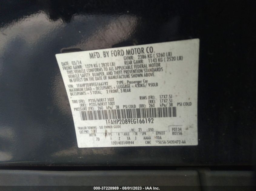 2014 FORD TAURUS SE - 1FAHP2D89EG166192