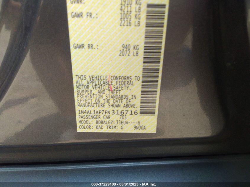 2015 NISSAN ALTIMA 2.5 S - 1N4AL3AP7FN316716