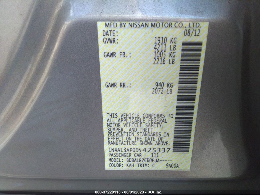 2013 NISSAN ALTIMA 2.5 S - 1N4AL3AP0DN425337