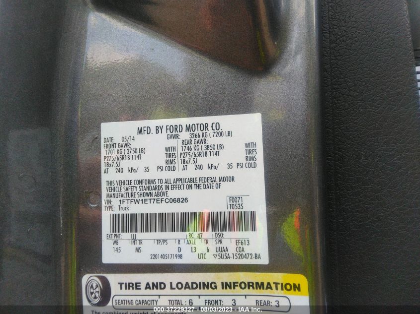 2014 FORD F-150 XL/XLT/FX4/LARIAT - 1FTFW1ET7EFC06826