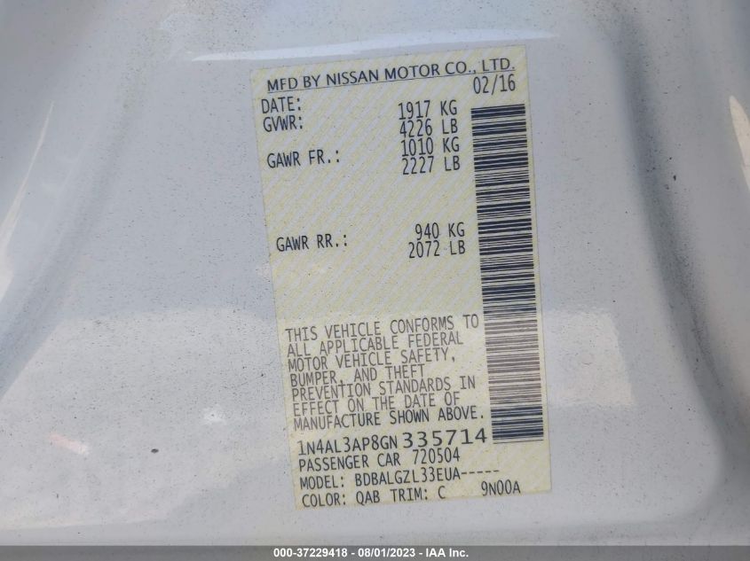 2016 NISSAN ALTIMA 2.5 - 1N4AL3AP8GN335714