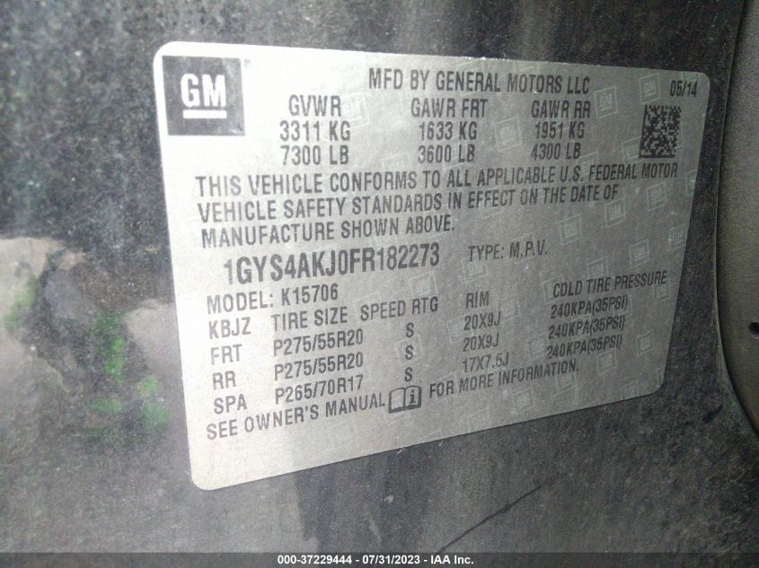 2015 CADILLAC ESCALADE STANDARD - 1GYS4AKJ0FR182273