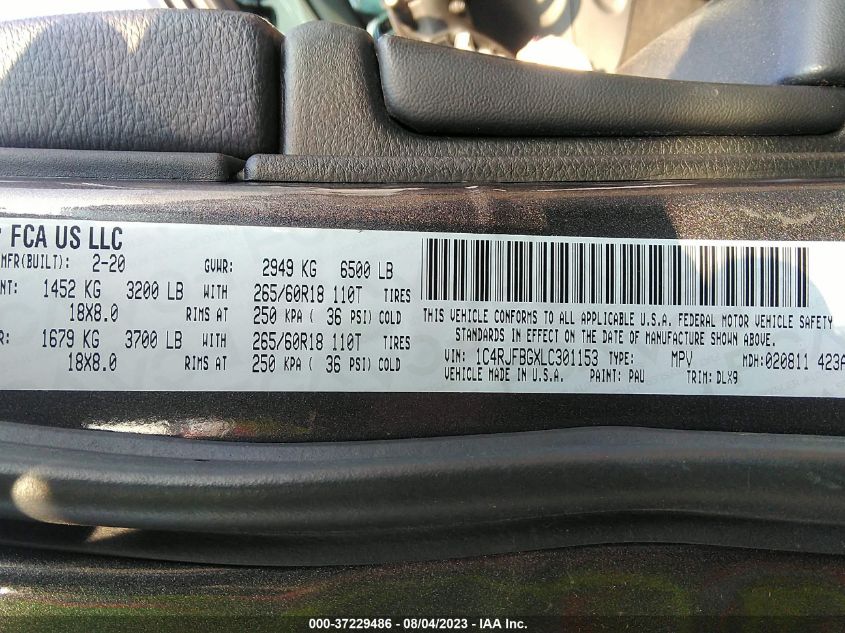 2020 JEEP GRAND CHEROKEE LIMITED - 1C4RJFBGXLC301153