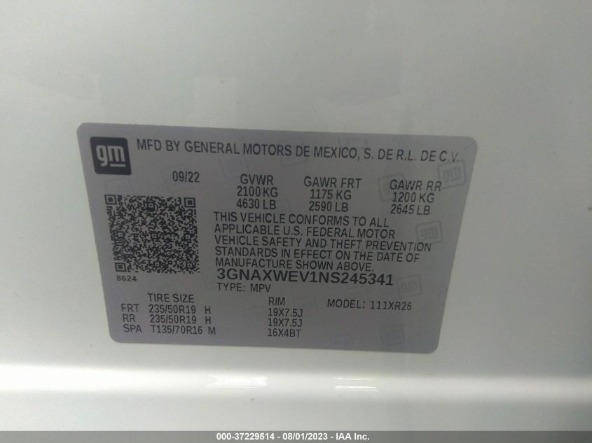 2022 CHEVROLET EQUINOX RS - 3GNAXWEV1NS245341