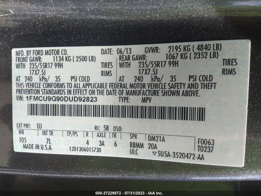 2013 FORD ESCAPE SE - 1FMCU9G90DUD92823