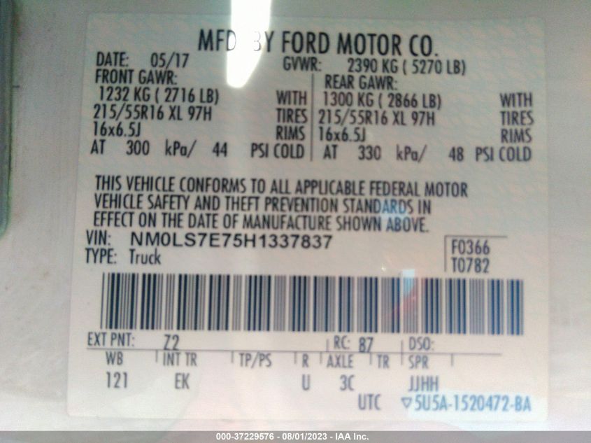 2017 FORD TRANSIT CONNECT VAN XL - NM0LS7E75H1337837