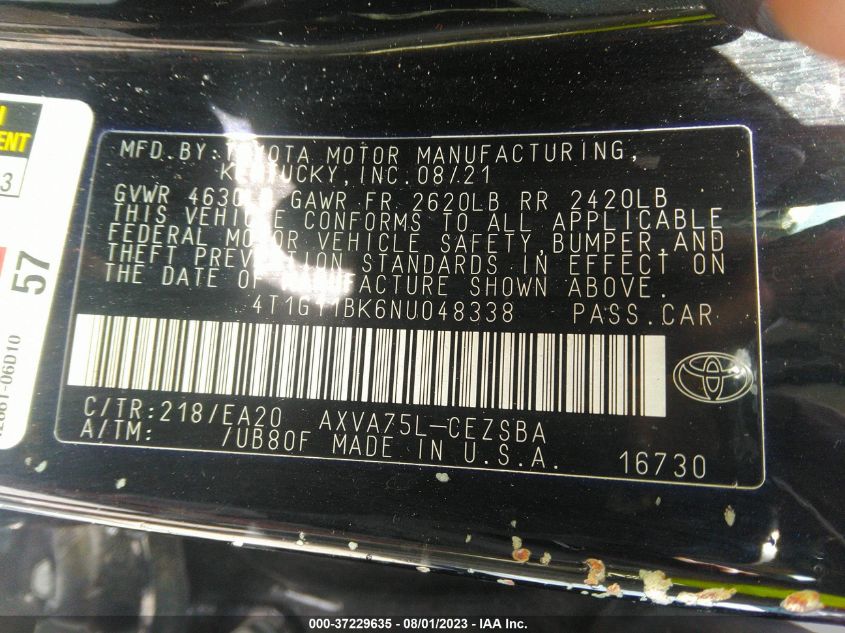 2022 TOYOTA CAMRY SE - 4T1G11BK6NU048338