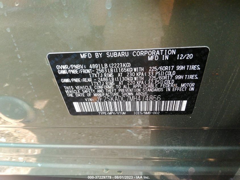 2021 SUBARU FORESTER - JF2SKADC7MH474856