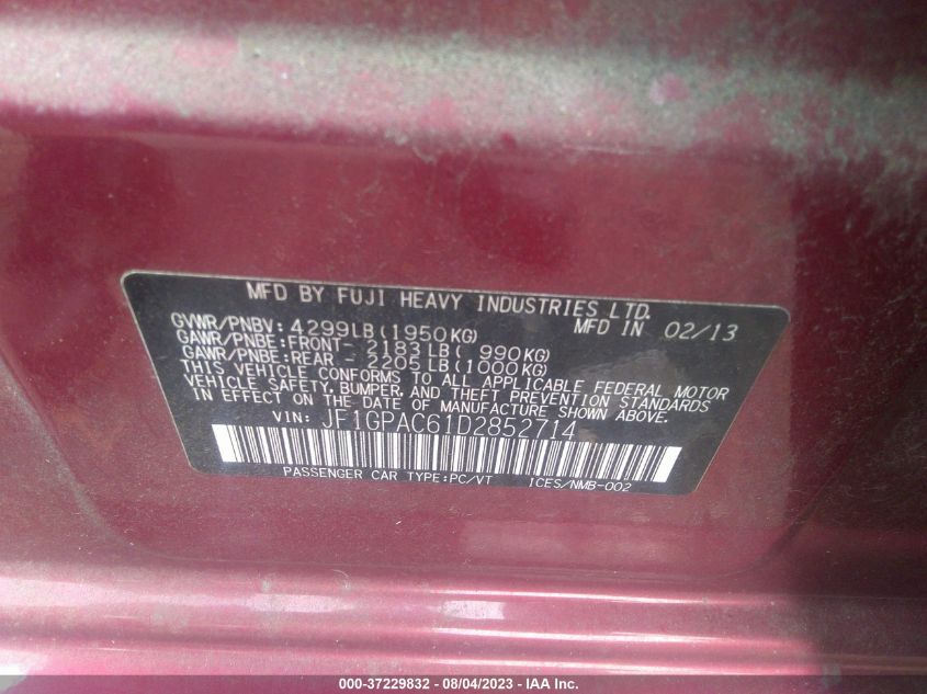 2013 SUBARU IMPREZA WAGON 2.0I PREMIUM - JF1GPAC61D2852714